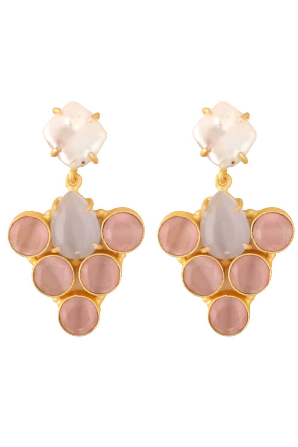 Buy Rukia Grey & Pink Monalisa Stone and Fresh Water Pearl Earrings Online