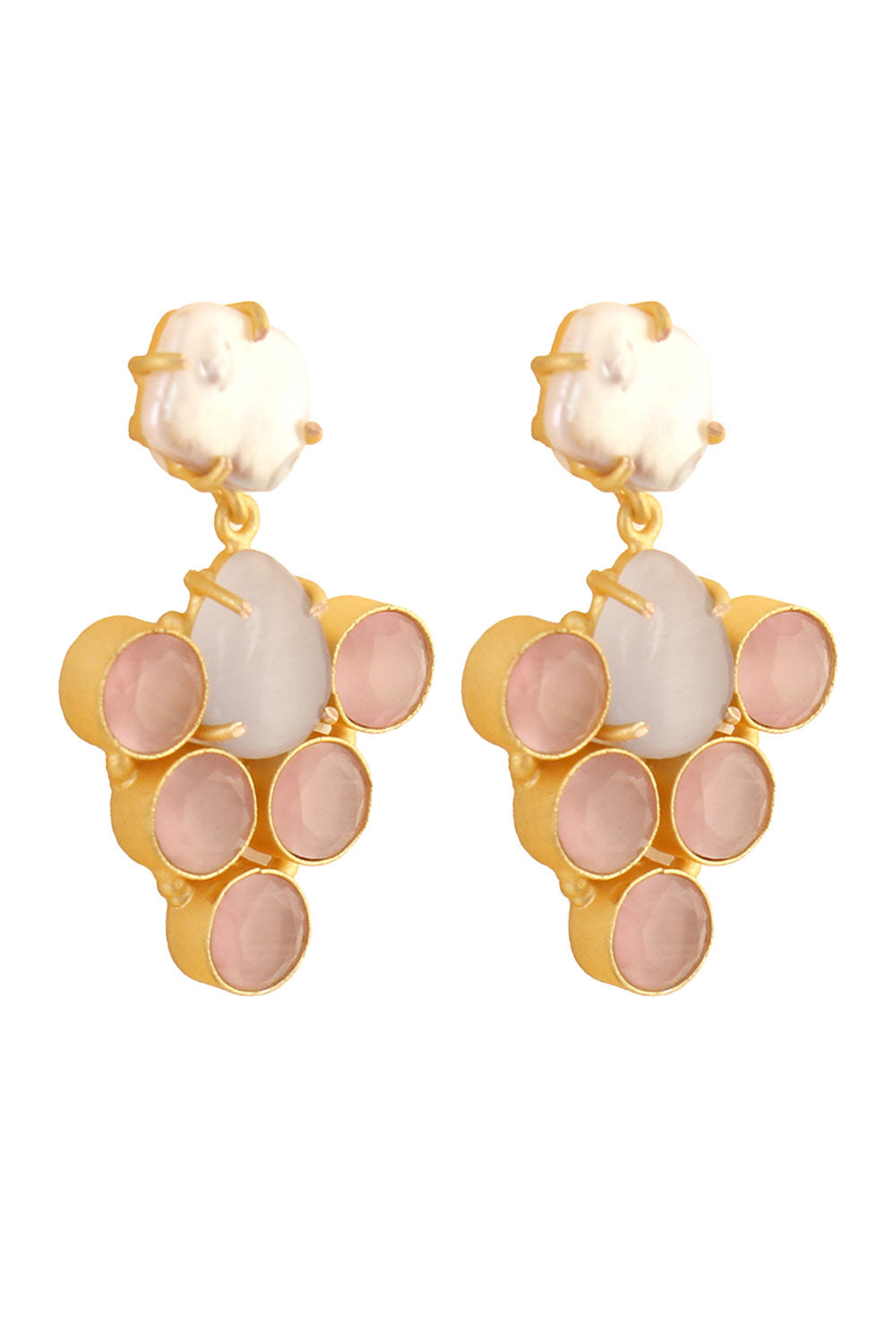 Buy Rukia Grey & Pink Monalisa Stone and Fresh Water Pearl Earrings Online - Zoom In