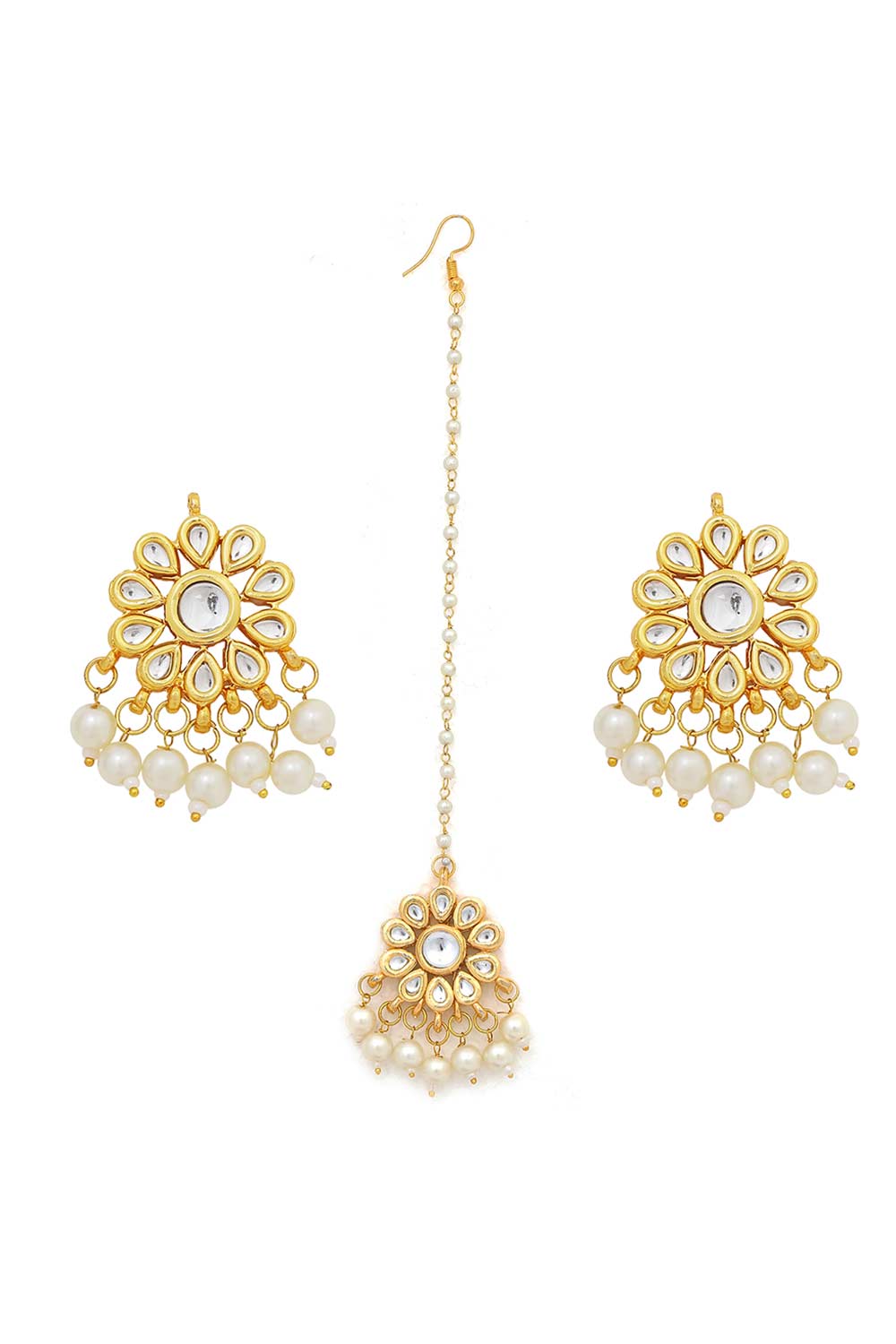 Buy Ujas Kundan Floral Earrings with Maang Tikka Set Online