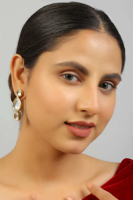 Buy Bianka Tear Drop Shaped Kundan Earrings Online - One Minute Saree