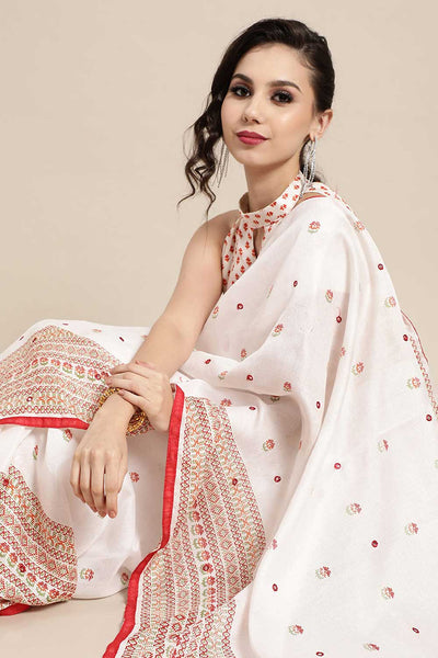 Buy Janvi White Jute Silk Floral Embellished Banarasi One Minute Saree Online