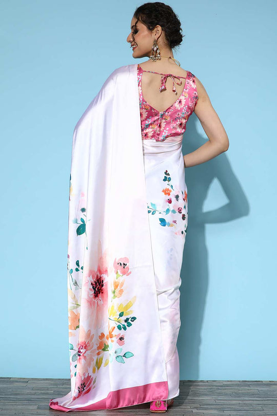 Shop Ella Crepe Peach Digital Print One Minute Saree at best offer at our  Store - One Minute Saree