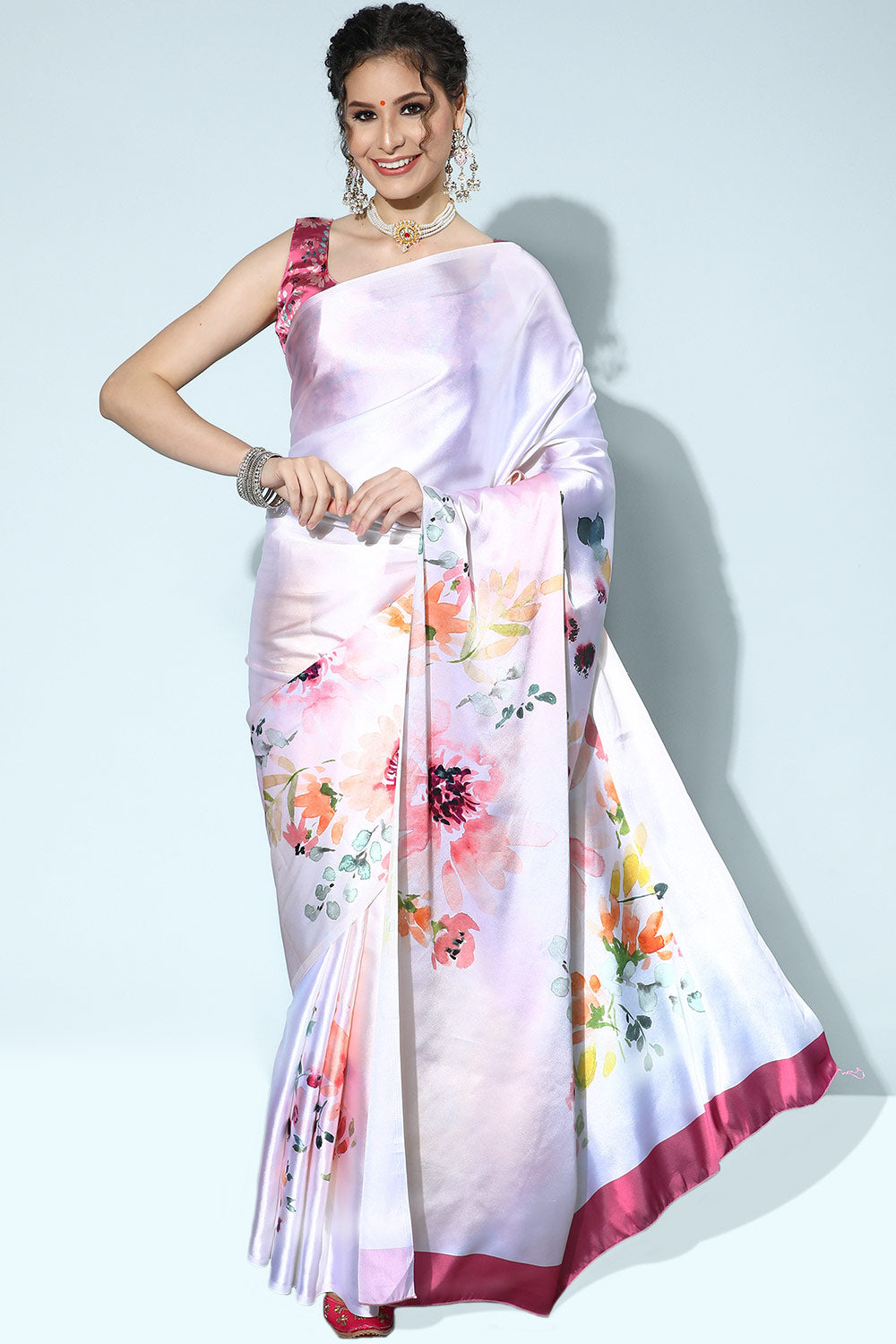 Buy Ella Crepe Peach Digital Print One Minute Saree Online - One Minute Saree