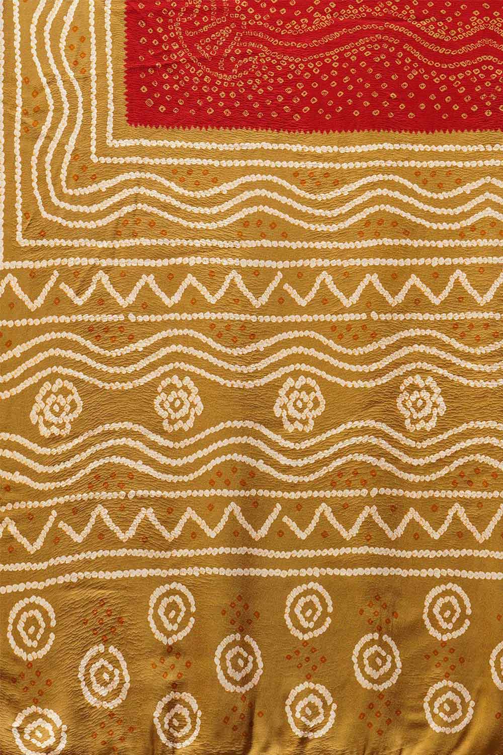 Buy Kadjah Red Tie Dye Printed Satin Silk One Minute Saree Online