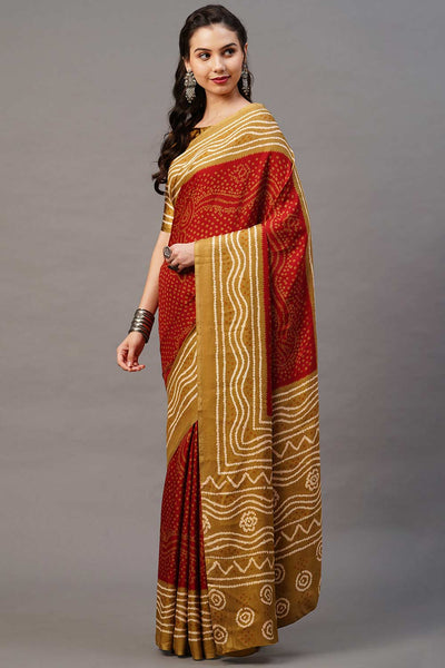 Buy Kadjah Red Tie Dye Printed Satin Silk One Minute Saree Online - Back
