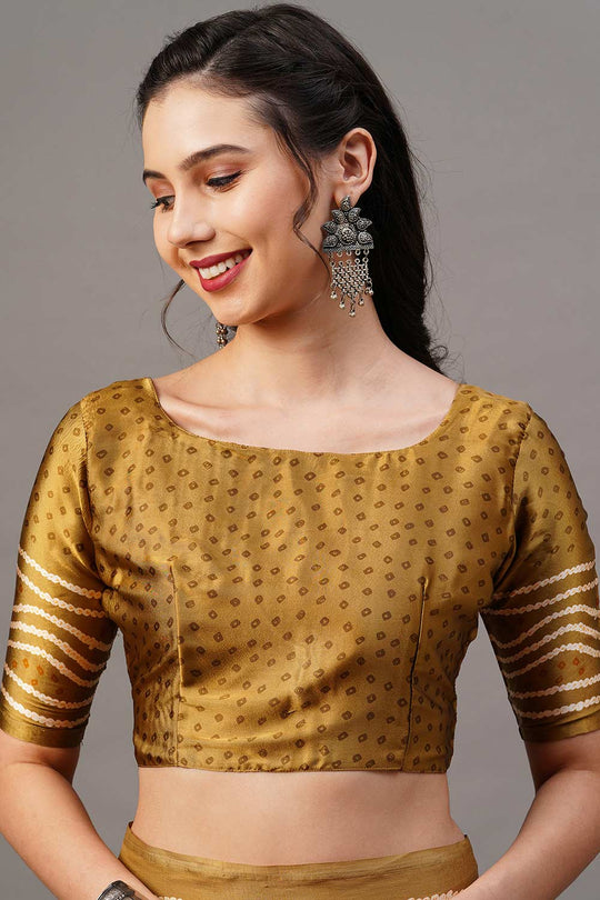 Buy Kadjah Red Tie Dye Printed Satin Silk One Minute Saree Online - Front