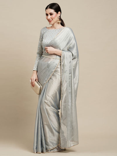Buy Sula Silver Grey Georgette One Minute Saree Online - Front