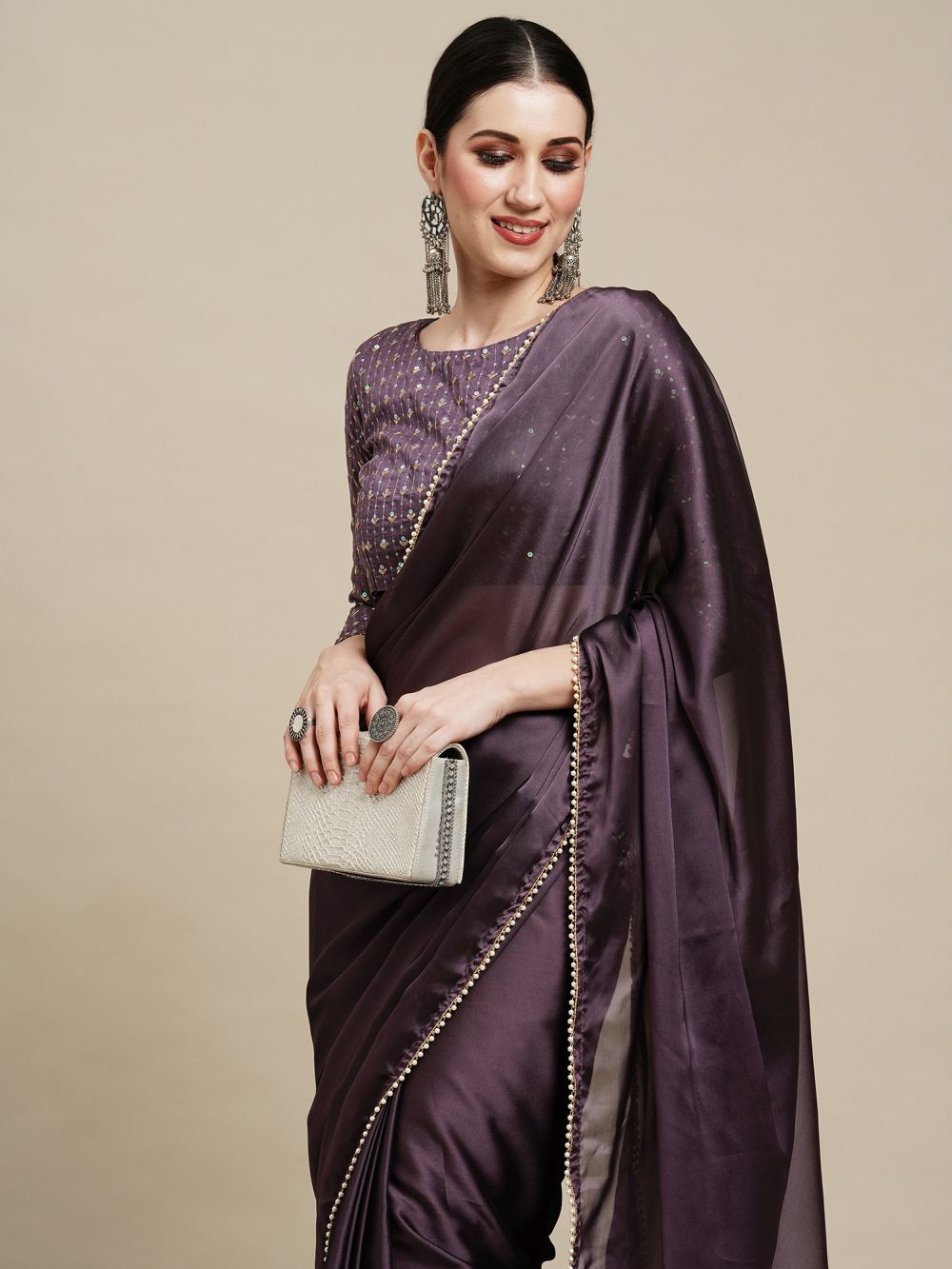 Buy Sula Purple Georgette Solid One Minute Saree Online