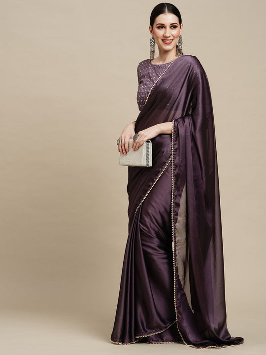 Buy Sula Purple Georgette Solid One Minute Saree Online - Front