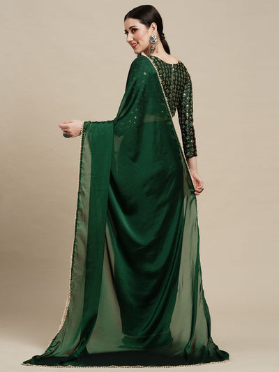 Buy Sula Emerald Green Georgette One Minute Saree Online - Back