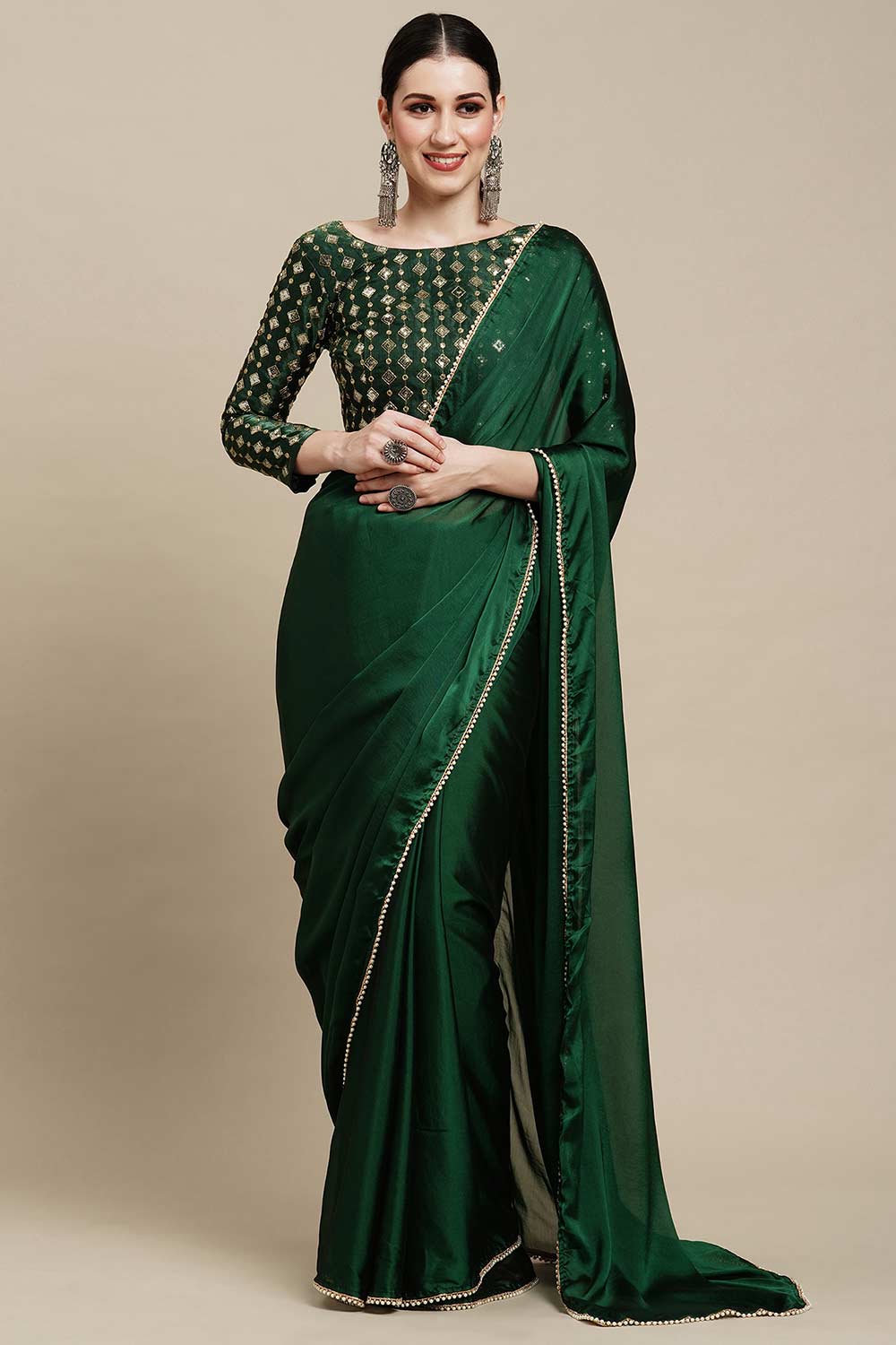 Buy Sula Emerald Green Georgette One Minute Saree Online - One Minute Saree