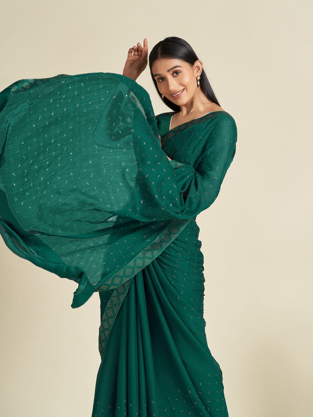 Shop Chelsea Green Faux Satin One Minute Saree at best offer at our  Store - One Minute Saree