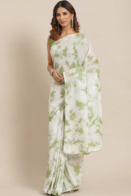 Buy Kali Olive Poly Silk Tie-Dye One Minute Saree Online - One Minute Saree