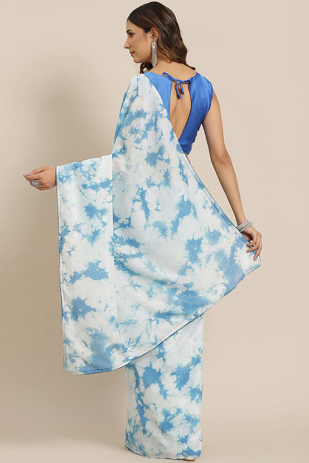 Buy Cheri Poly Silk Tie And Dye Embellished One Minute Saree Online - One Minute Saree