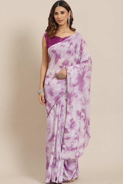 Buy Anu Purple Poly Silk Tie And Dye Embellished One Minute Saree Online - One Minute Saree