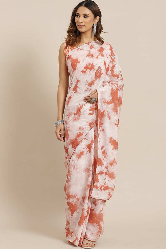 Buy Anjie Rust Poly Silk Tie And Dye Embellished One Minute Saree Online - One Minute Saree