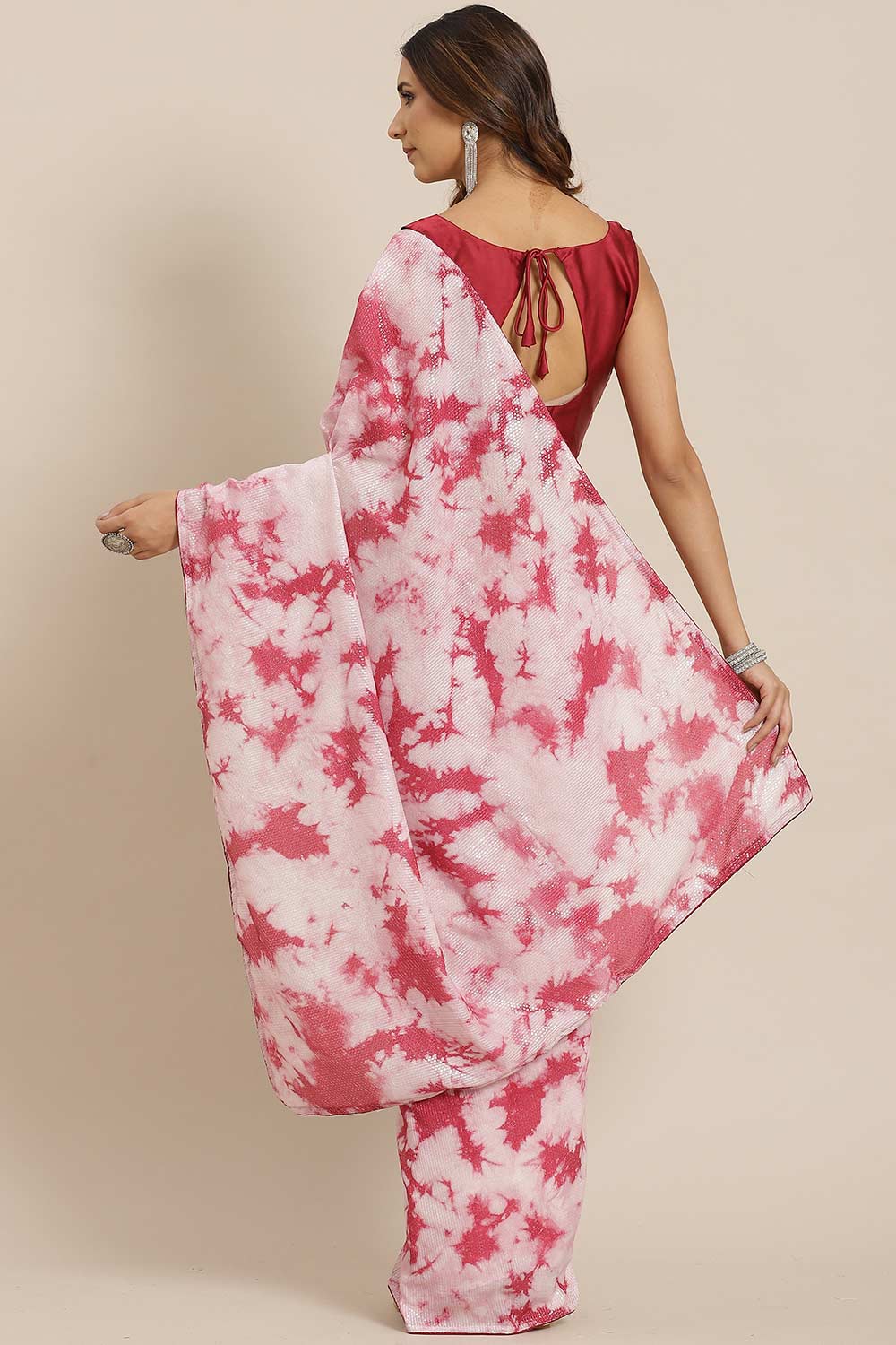 Shop Shona Pink Poly Silk Tie And Dye Embellished One Minute Saree at best offer at our  Store - One Minute Saree