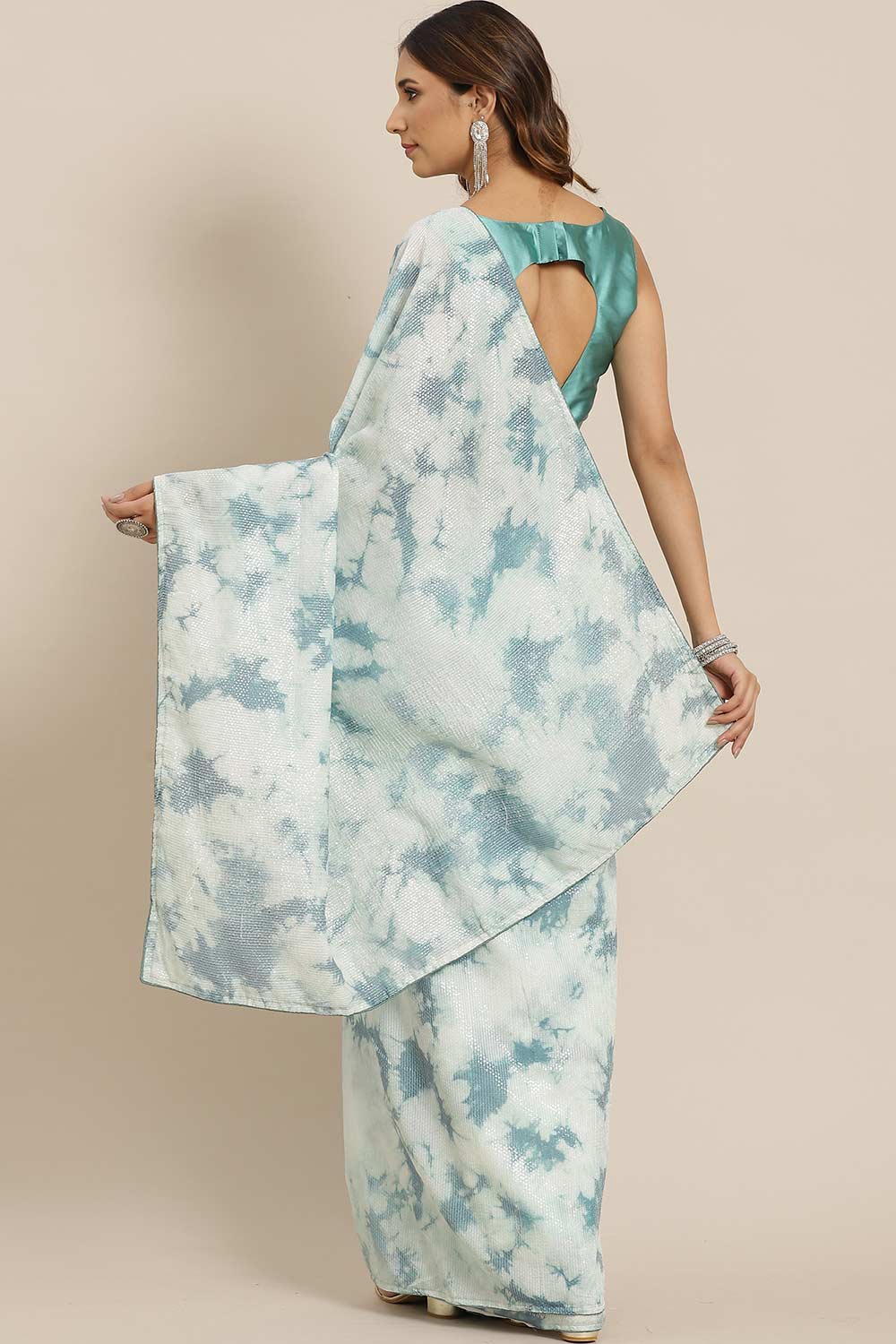 Shop Lata Teal Green Poly Silk Tie And Dye Embellished One Minute Saree at best offer at our  Store - One Minute Saree