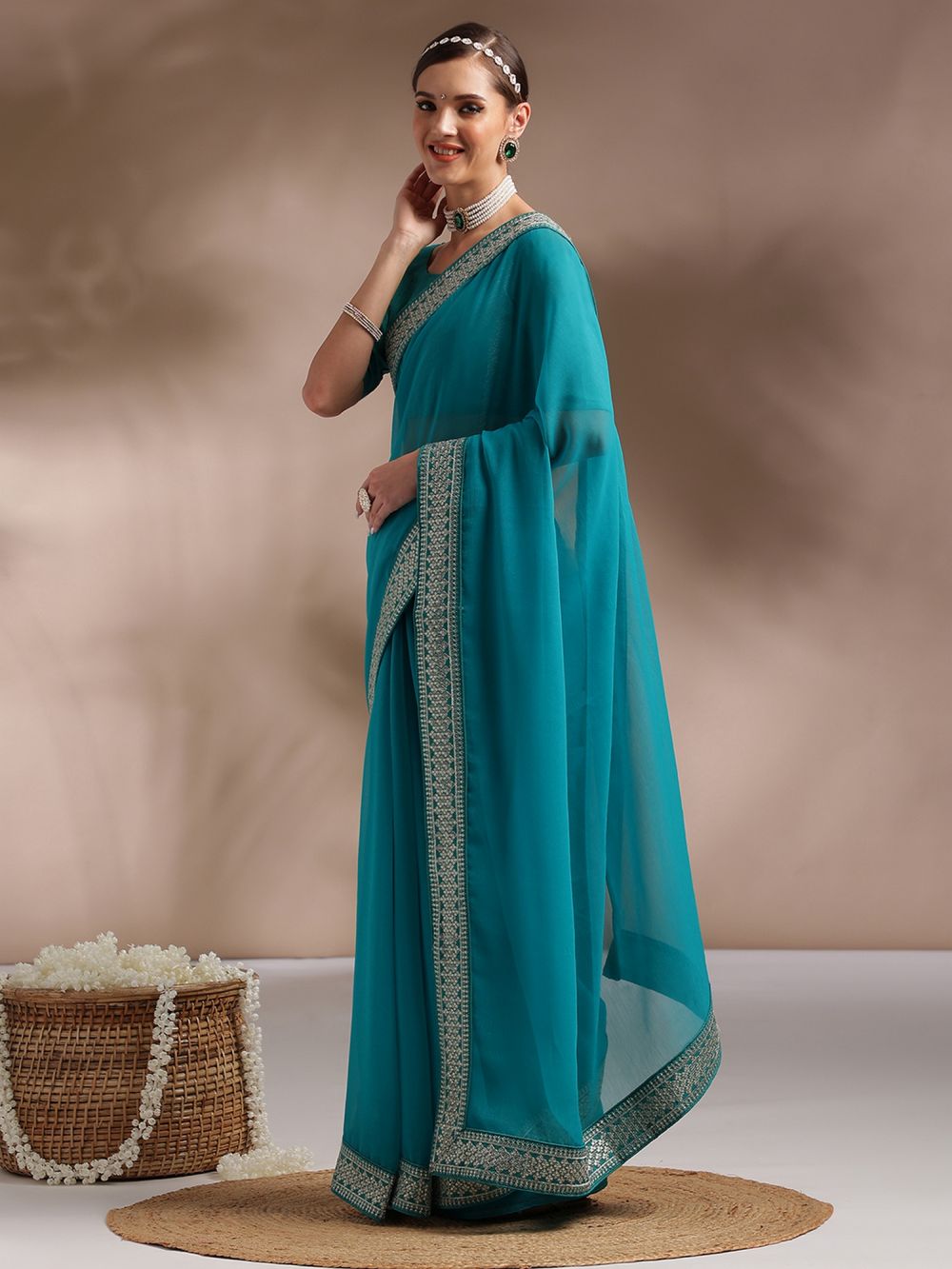 Shop Tessa Blue Georgette Embroidered One Minute Saree at best offer at our  Store - One Minute Saree