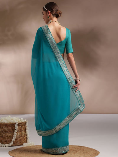 Buy Tessa Blue Georgette Embroidered One Minute Saree Online