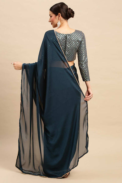 Shop Avani Teal Blue Georgette Solid One Minute Saree at best offer at our  Store - One Minute Saree