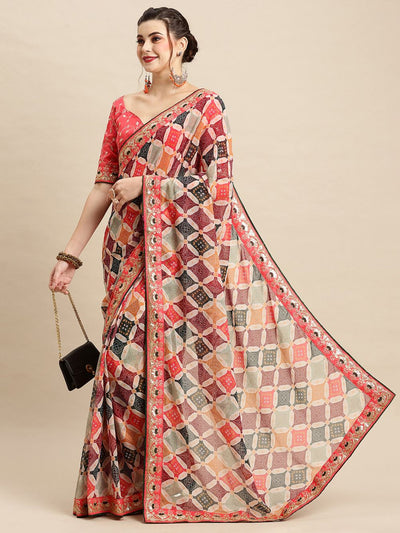 Buy Tula Patchwork Georgette Bandhani One Minute Saree Online - Front