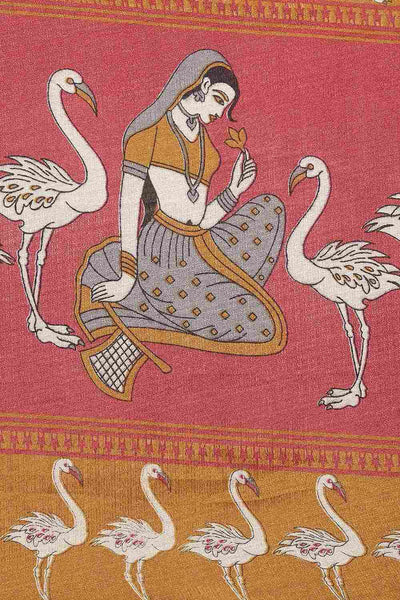 Buy Lata Gold Bhagalpuri Silk Animal Block Print One Minute Saree Online - Front
