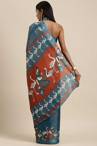 Shop Pippa Teal Blue Bhagalpuri Silk Animal Print One Minute Saree at best offer at our  Store - One Minute Saree
