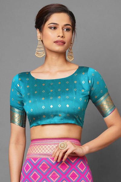 Buy Jenna Pink Woven Silk Blend One Minute Saree Online