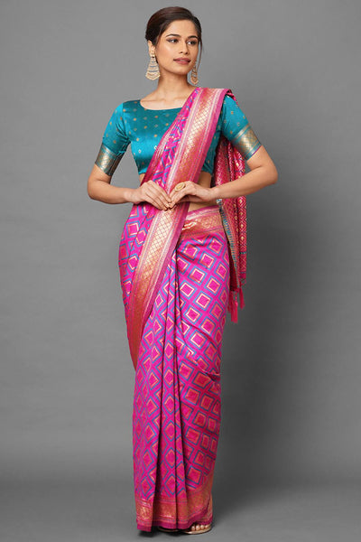 Buy Jenna Pink Woven Silk Blend One Minute Saree Online - One Minute Saree