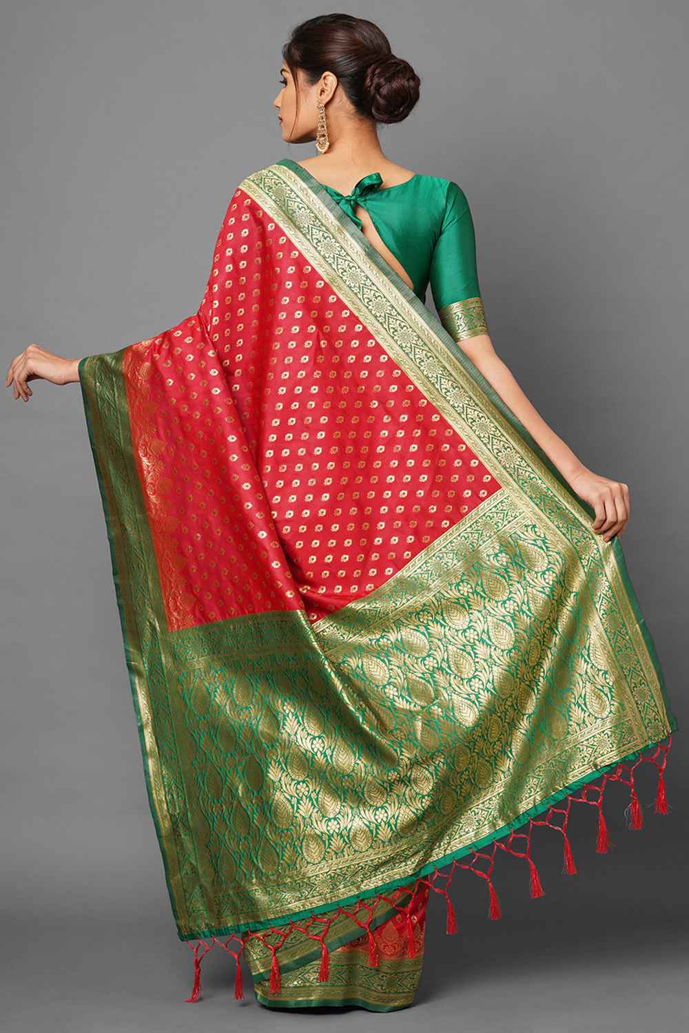 Shop Jali Red Woven Silk Blend One Minute Saree at best offer at our  Store - One Minute Saree