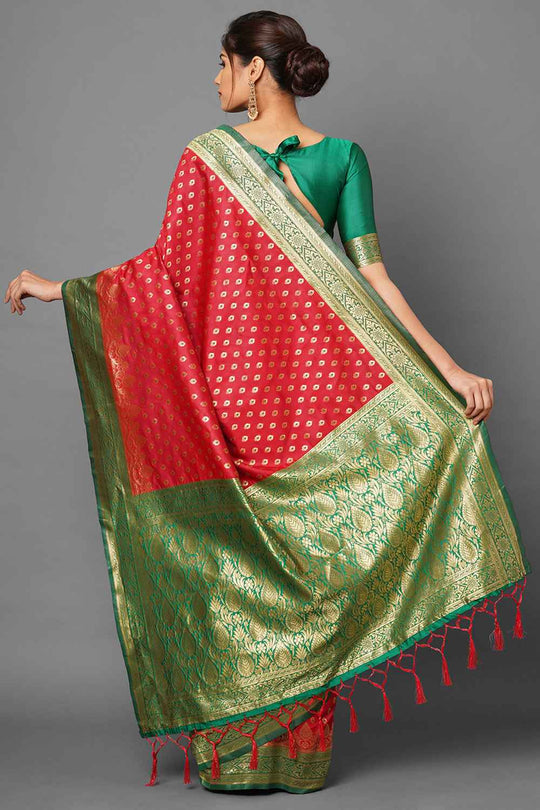 Shop Jali Red Woven Silk Blend One Minute Saree at best offer at our  Store - One Minute Saree