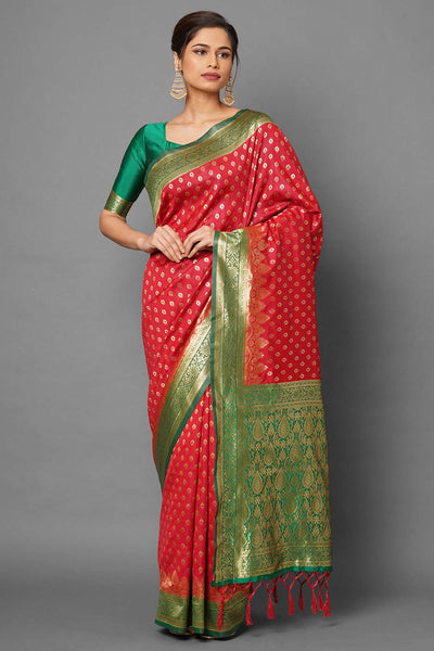 Buy Jali Red Woven Silk Blend One Minute Saree Online - One Minute Saree