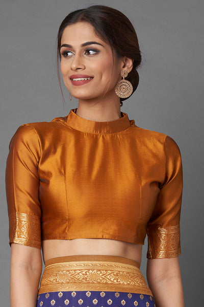 Buy Uma Navy Blue Woven Silk Blend One Minute Saree Online