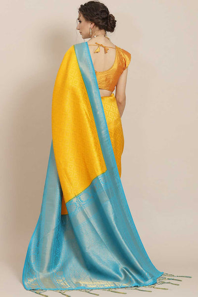 Shop Leanne Yellow & Blue Kanjivaram Litchi Silk Woven One Minute Saree at best offer at our  Store - One Minute Saree