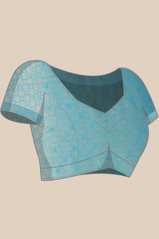 Buy Leanne Yellow & Blue Kanjivaram Litchi Silk Woven One Minute Saree Online - Side