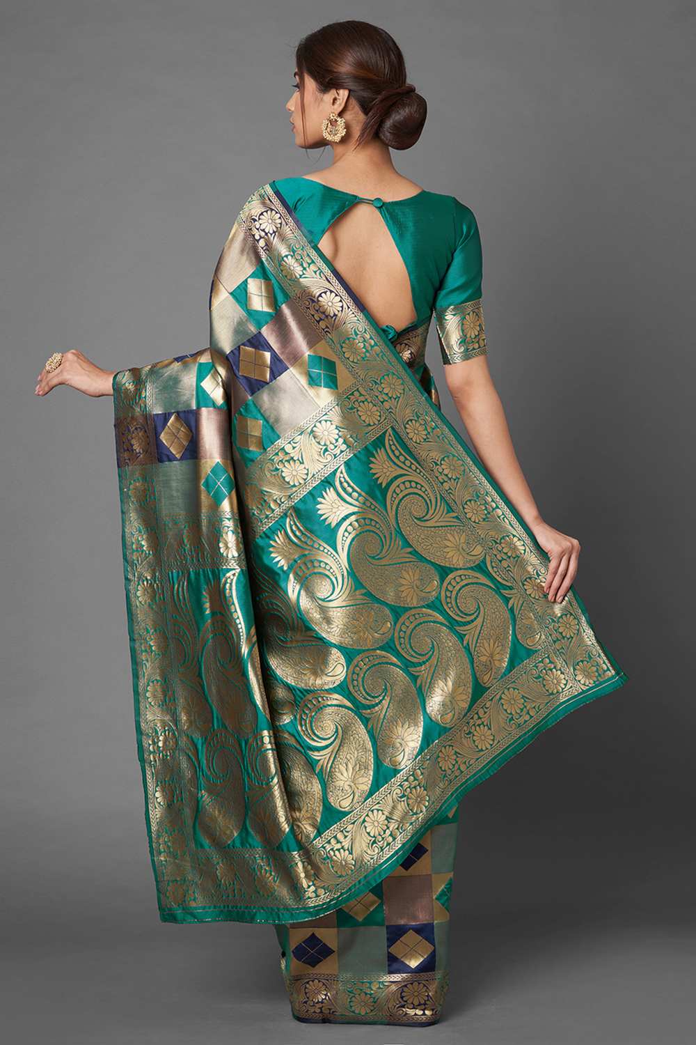 Shop Neha Sea Green & Navy Blue Woven Silk Blend One Minute Saree at best offer at our  Store - One Minute Saree
