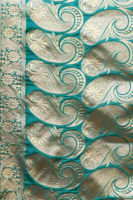 Buy Neha Sea Green & Navy Blue Woven Silk Blend One Minute Saree Online - Back