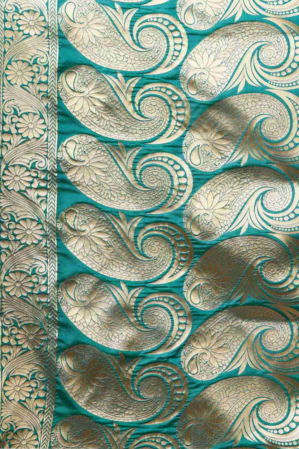 Buy Neha Sea Green & Navy Blue Woven Silk Blend One Minute Saree Online - Back