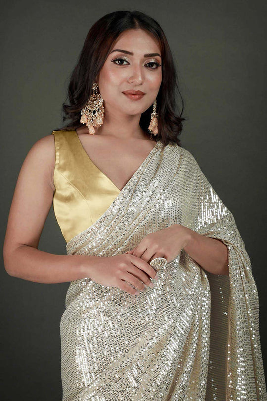 Buy Serena Comfort Stretch Gold Satin Custom Design Blouse Online