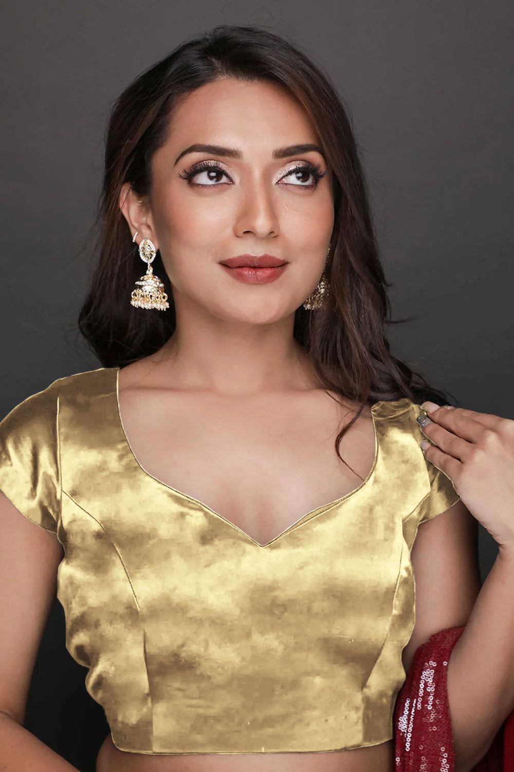 Shop Jenna Comfort Stretch Gold Satin Custom Design Blouse at best offer at our  Store - One Minute Saree