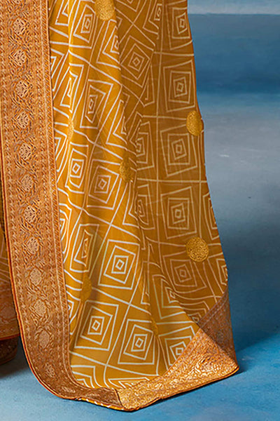 Buy Chitra Yellow Georgette Geometric Printed One Minute Saree Online - Back