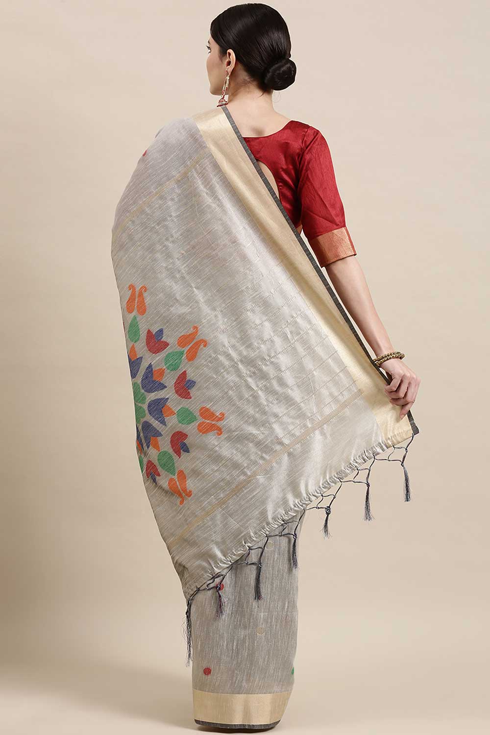 Shop Priyanka Grey Polka Dot Cotton Silk One Minute Saree at best offer at our  Store - One Minute Saree