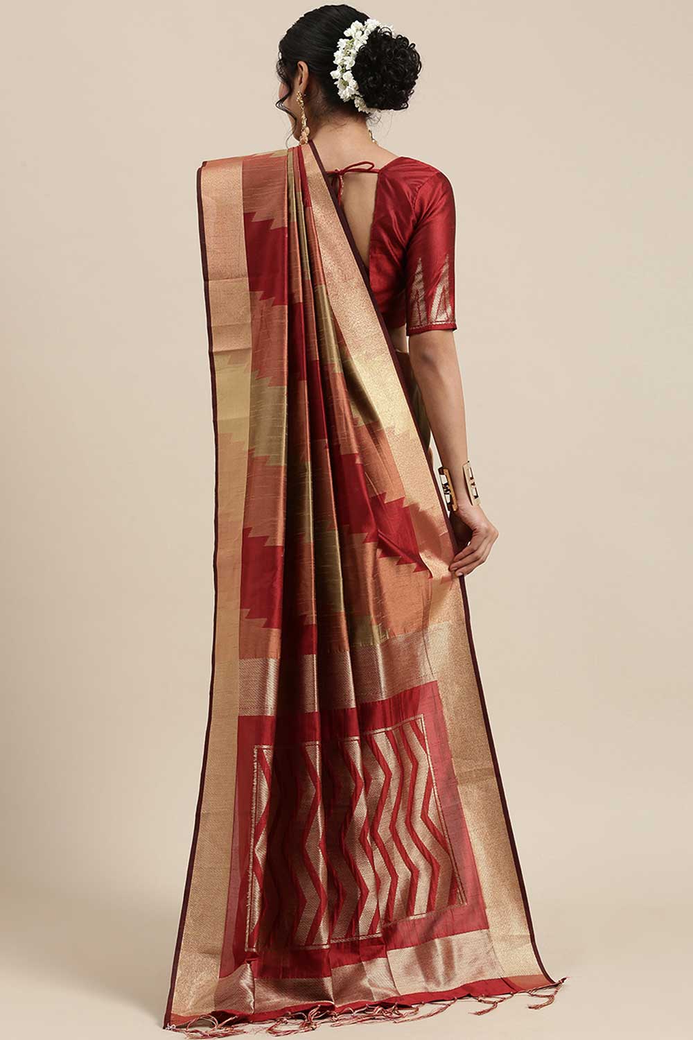 Shop Amber Rust Banarasi Cotton Silk One Minute Saree at best offer at our  Store - One Minute Saree