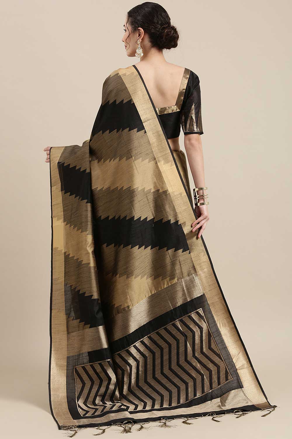 Shop Bianca Black Banarasi Cotton Silk One Minute Saree at best offer at our  Store - One Minute Saree