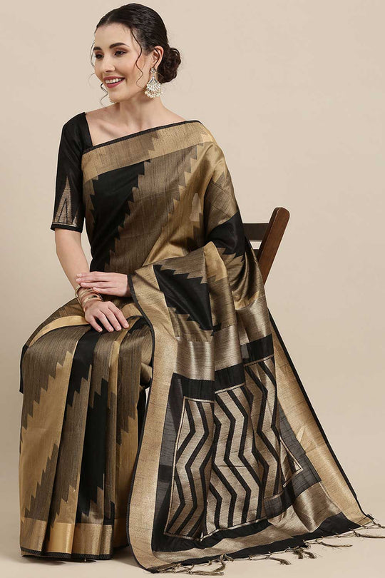 Buy Bianca Black Banarasi Cotton Silk One Minute Saree Online