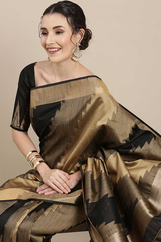 Buy Bianca Black Banarasi Cotton Silk One Minute Saree Online - Back