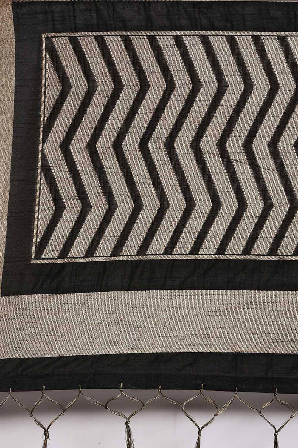 Buy Bianca Black Banarasi Cotton Silk One Minute Saree Online - Front