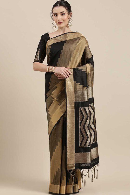 Buy Bianca Black Banarasi Cotton Silk One Minute Saree Online - One Minute Saree