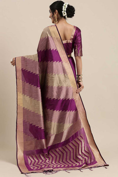 Shop Justine Purple Banarasi Cotton Silk One Minute Saree at best offer at our  Store - One Minute Saree